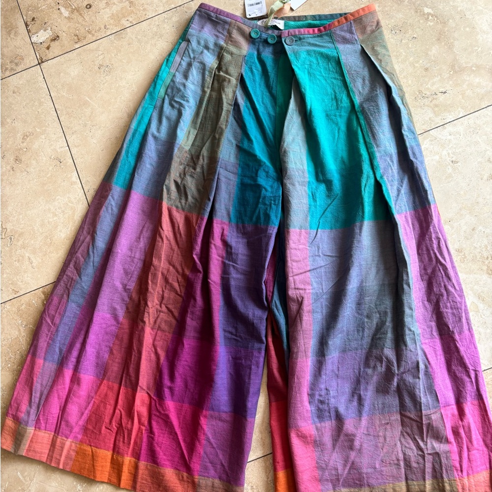 Free People Wide Leg Colorblock Pants in Teal, Purple, Pink, Orange